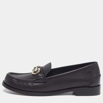 Pre Owned Salvatore Ferragamo Gancini Size 39 Black Leather Slip On Loafers