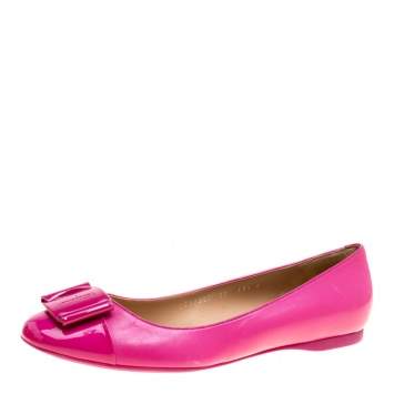 Pre Owned Salvatore Ferragamo Pink Leather Petrina Cap Toe Ballet Flats Size 41