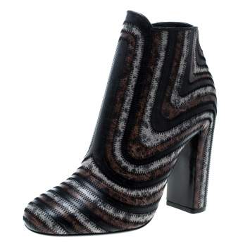 Pre Owned Salvatore Ferragamo Multicolor Leather Feeling Zig Zag Block Heel Ankle Boots Size 39.5