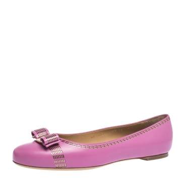 مملوكة مسبقًا Salvatore Ferragamo Lilac Purple Leather Vara Ballet Flats Size 40.5