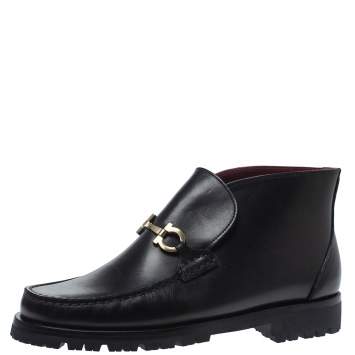 Pre Owned Salvatore Ferragamo Black Leather David Bit Loafer Boots Size 38.5