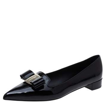 Pre Owned Salvatore Ferragamo Black Patent Leather Alice Pointed Toe Ballet Flats Size 39