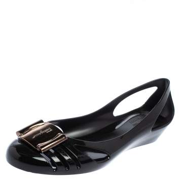 Pre Owned Salvatore Ferragamo Black Jelly Bermuda Ballerina Flats Size 40.5