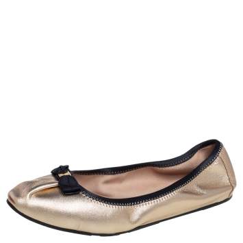 Pre Owned Salvatore Ferragamo Gold Leather My Joy Ballet Flats Size 40
