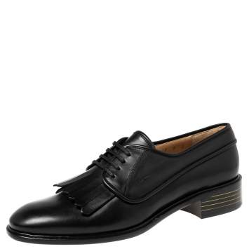 Pre Owned Salvatore Ferragamo Black leather Faber Fringe Derby Size 39.5