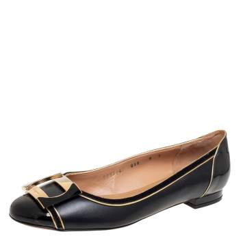 Pre Owned Salvatore Ferragamo Black Patent and Leather Missy Ballet Flats Size 39.5