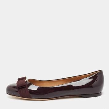 Pre Owned Salvatore Ferragamo Burgundy Patent Leather Varina Ballet Flats Size 38.5