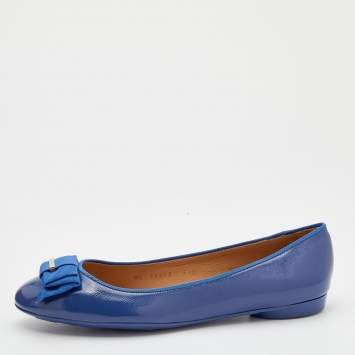 Pre Owned Salvatore Ferragamo Blue Patent Leather My Knot Ballet Flats Size 40