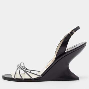 Pre Owned Salvatore Ferragamo Black/White PVC and Leather Arsina Sandals Size 39.5