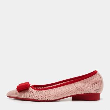 Pre Owned Salvatore Ferragamo Pink/Red Knit Fabric Viva Knit Ballet Flats Size 39