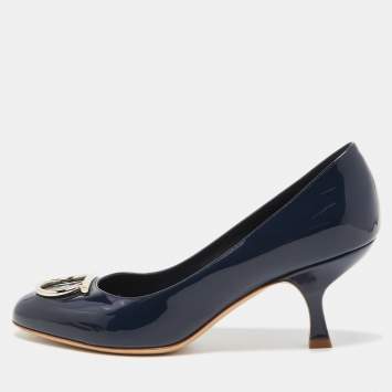 Pre Owned Salvatore Ferragamo Navy Blue Patent Leather Serina Pumps Size 38