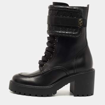 Pre Owned Salvatore Ferragamo Black Leather Shiraz Combat Boots Size 37