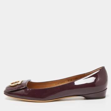 Pre Owned Salvatore Ferragamo Burgundy Patent Leather Ena Gancini Flats Size 40.5