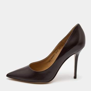 Pre Owned Salvatore Ferragamo Brown Leather Pointed Toe Pumps Size 40.5