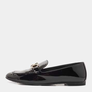 Pre Owned Salvatore Ferragamo Black Patent Leather Trifoglio Smoking Slippers Size 40