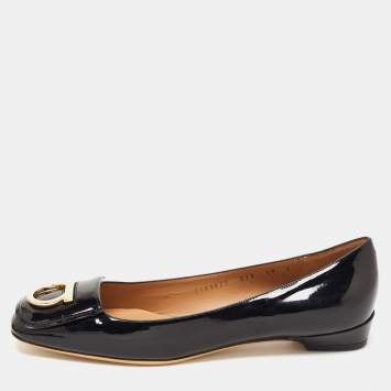 Pre Owned Salvatore Ferragamo Black Patent Varina Ballet Flats Size 40.5