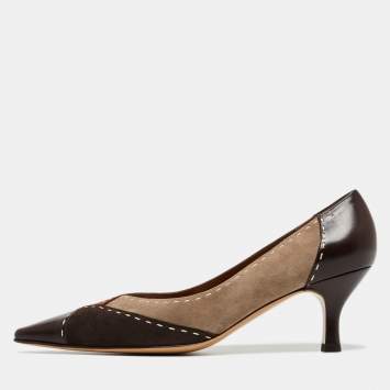 Pre Owned Salvatore Ferragamo  Multicolor Suede and Leather Pointed Toe Pumps Size 41