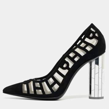 Pre Owned Salvatore Ferragamo Black Suede and Mesh Florise Pumps Size 39.5