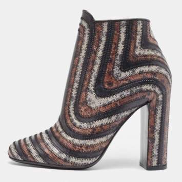 Pre Owned Salvatore Ferragamo Multicolor Printed Leather Feeling Ankle Boots Size 39.5