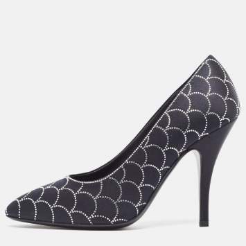 Pre Owned Salvatore Ferragamo Black Satin Crystal Embellished Judy Pumps Size 37