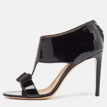 Pre Owned Salvatore Ferragamo Black Patent Leather Pellas Vara Bow Sandals Size 36