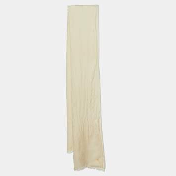 Pre Owned Salvatore Ferragamo Cream Silk Wool Gancini Scarf