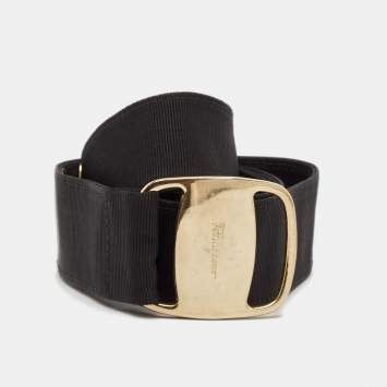 Pre Owned Salvatore Ferragamo Black Canvas Metal Detail Belt 