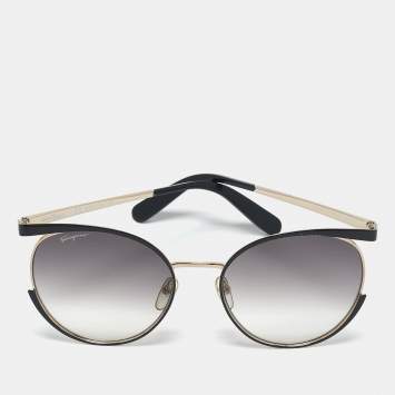 Pre Owned Salvatore Ferragamo Black/Gold Gradient SF 165 S Cat Eye Sunglasses