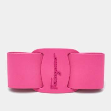Pre Owned Salvatore Ferragamo Pink Leather Logo Plaque Vara Bow Hair Clip