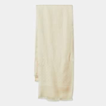 Pre Owned Salvatore Ferragamo Cream Gancini Pattern Silk & Wool Scarf