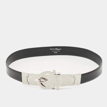 Pre Owned Salvatore Ferragamo Black Leather Buckle Belt