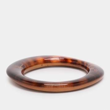 Pre Owned Salvatore Ferragamo Gold Leopard Print Resin Bangle