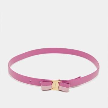 Pre Owned Salvatore Ferragamo Pink Leather Vara Bow Belt 80 CM