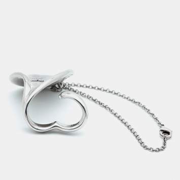 Pre Owned Salvatore Ferragamo Silver Tone Bracelet Ring Size 51