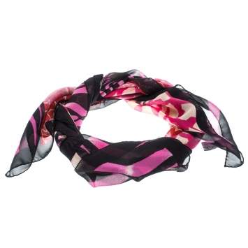 Pre Owned Salvatore Ferragamo Multicolor Animal Printed Silk Chiffon Square Scarf