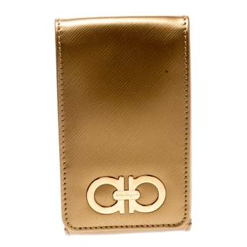 Pre Owned Salvatore Ferragamo Gold Leather iPhone 4 Case