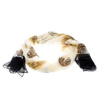 Pre Owned Salvatore Ferragamo Cream Zebra and Circle  Printed Silk Chiffon Scarf