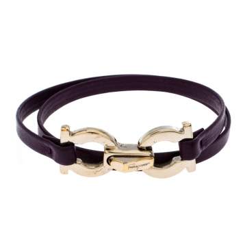 Pre Owned Salvatore Ferragamo Purple Leather Gancini Double Wrap Bracelet  