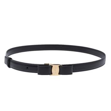 Pre Owned Salvatore Ferragamo Black Leather Vara Bow Slim Belt 90CM