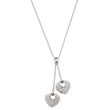 Pre Owned Salvatore Ferragamo Double Crystal Heart Gancini Pendant Necklace