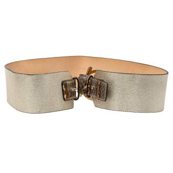 Pre Owned Salvatore Ferragamo Metallic Gold Python And Leather Waist Belt 80 CM