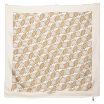 Pre Owned Salvatore Ferragamo Beige Gancini Print Silk Scarf