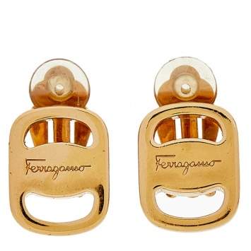 Pre Owned Salvatore Ferragamo Vara Gold Tone Clip-On Stud Earrings