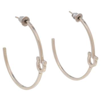 Pre Owned Salvatore Ferragamo Pale Gold Tone Logo Gancio Hoop Earrings