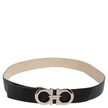 Pre Owned Salvatore Ferragamo Black Grained Leather Gancini Reversible Belt