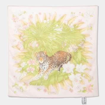 Pre Owned Salvatore Ferragamo Pink Tiger Printed Cotton Square Scarf