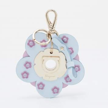 Pre Owned Salvatore Ferragamo Light Blue/Pink Leather Flower Bag Charm