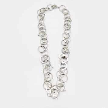 Pre Owned Salvatore Ferragamo Silver Tone Gancini Long Necklace