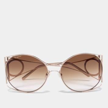 Pre Owned Salvatore Ferragamo Brown SF290S Gradient Round Sunglasses