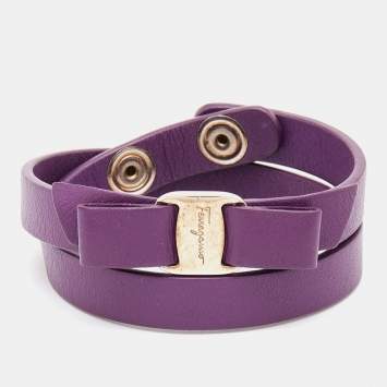 Pre Owned Salvatore Ferragamo Purple Vara Bow Double Wrap Bracelet 